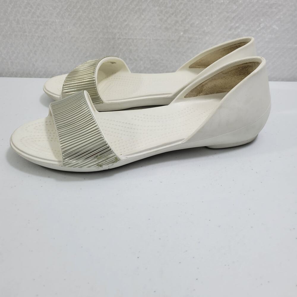 Crocs White Slip On Sandals With Silver Ridged Metal Detail Size 11 12924-2626 - Picture 3 of 7